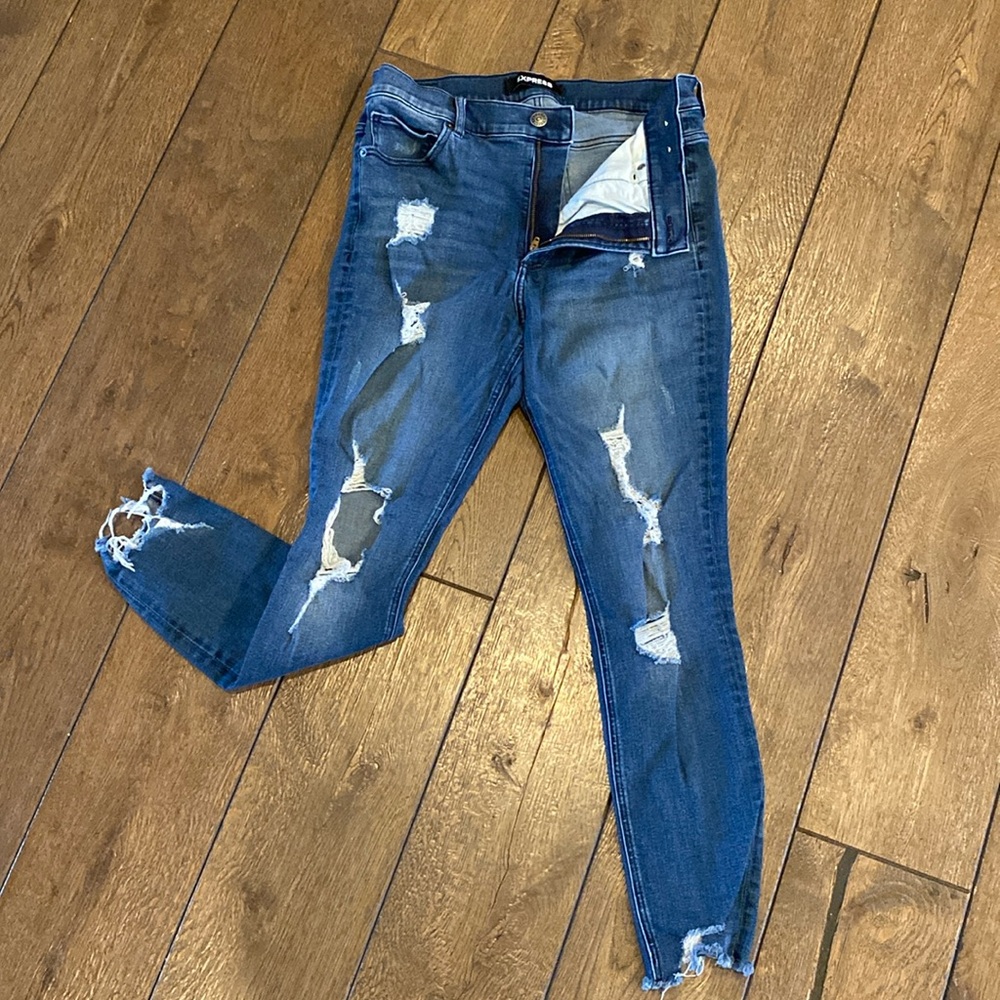 Express High Rise Ankle Distress Stretch Jean